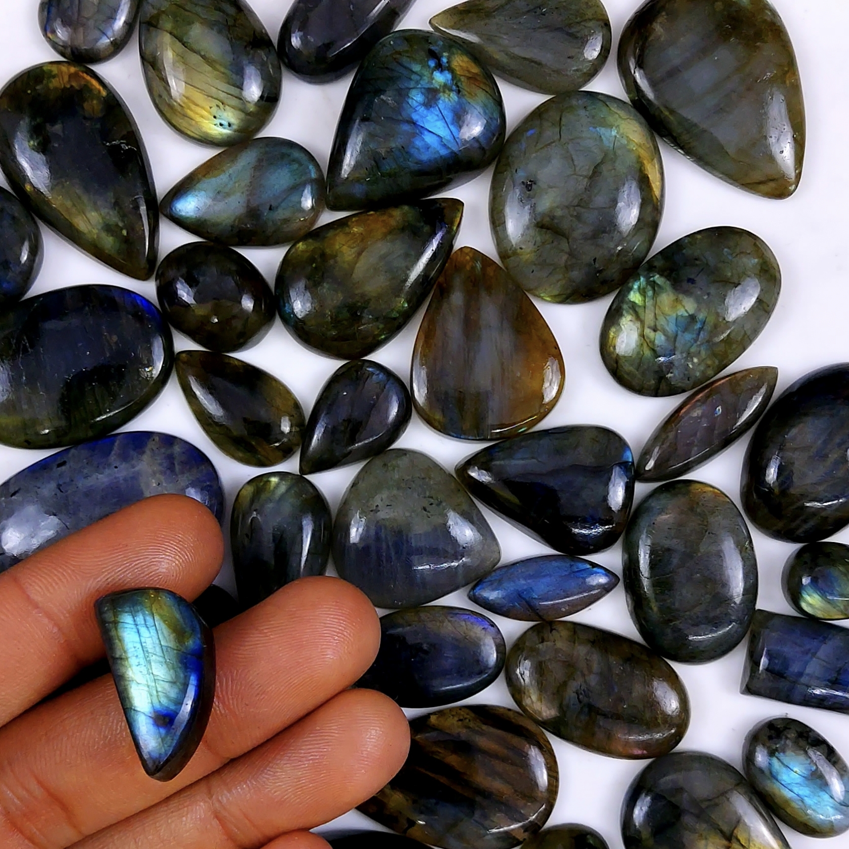 47pc 1495Cts Labradorite Cabochon Multifire Healing Crystal For Jewelry Supplies, Labradorite Necklace Handmade Wire Wrapped Gemstone Pendant 39x36 18x16mm#6383