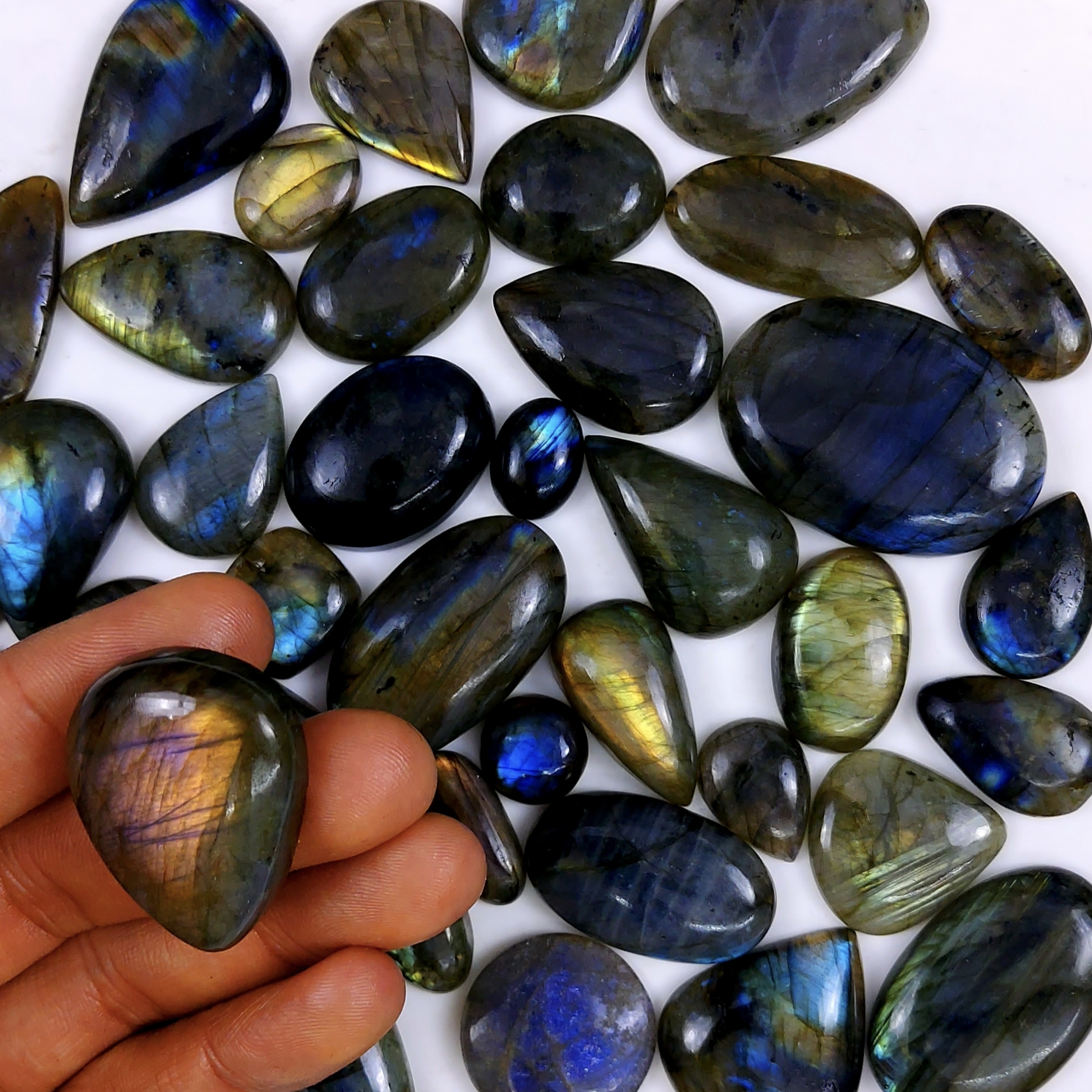 44pc 1537Cts Labradorite Cabochon Multifire Healing Crystal For Jewelry Supplies, Labradorite Necklace Handmade Wire Wrapped Gemstone Pendant 55x38 18x16mm#6385