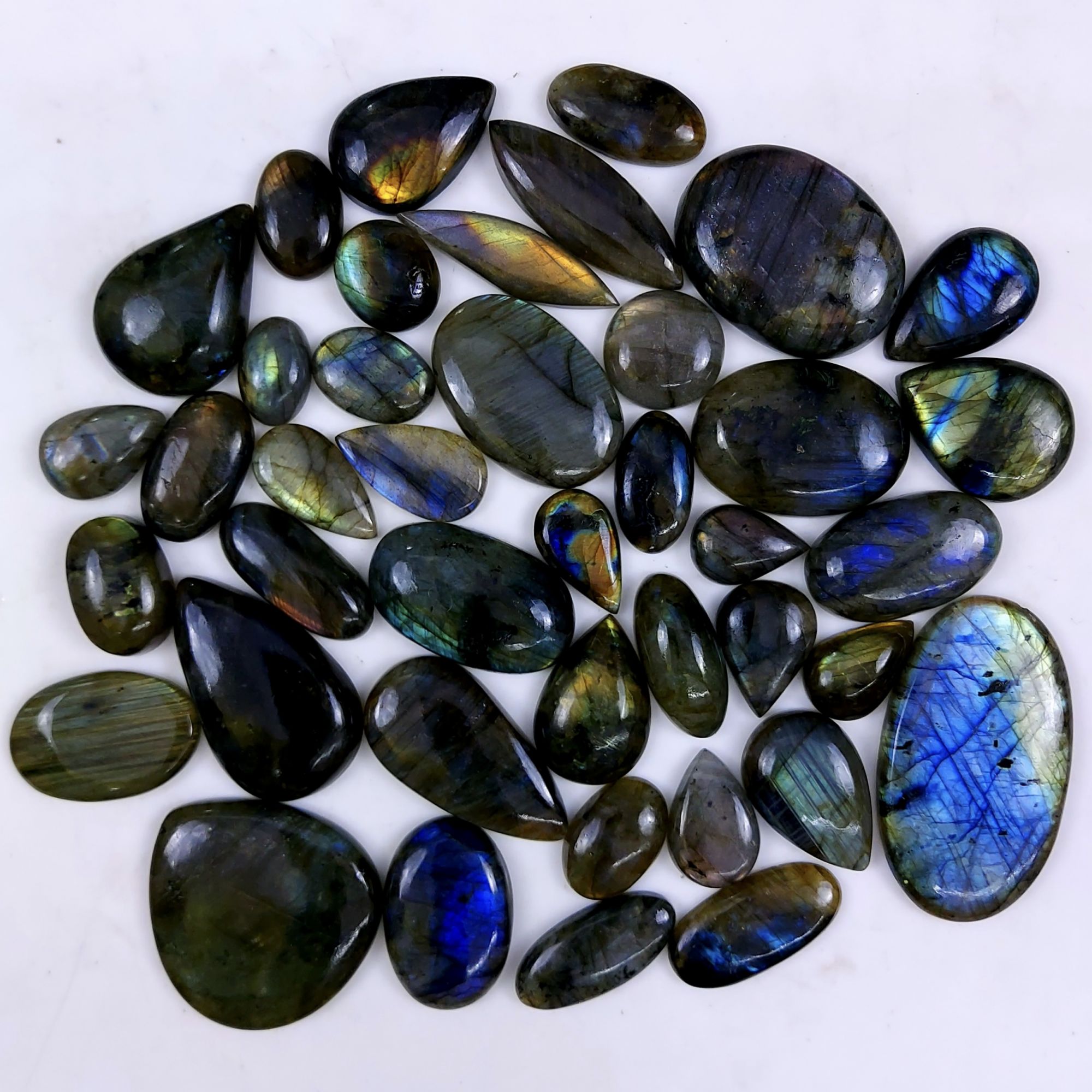41pc 1500Cts Labradorite Cabochon Multifire Healing Crystal For Jewelry Supplies, Labradorite Necklace Handmade Wire Wrapped Gemstone Pendant 55x32 22x12mm#6391