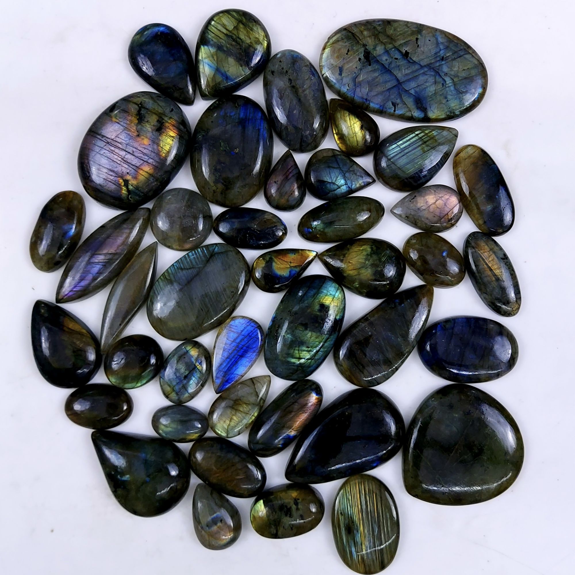 41pc 1500Cts Labradorite Cabochon Multifire Healing Crystal For Jewelry Supplies, Labradorite Necklace Handmade Wire Wrapped Gemstone Pendant 55x32 22x12mm#6391