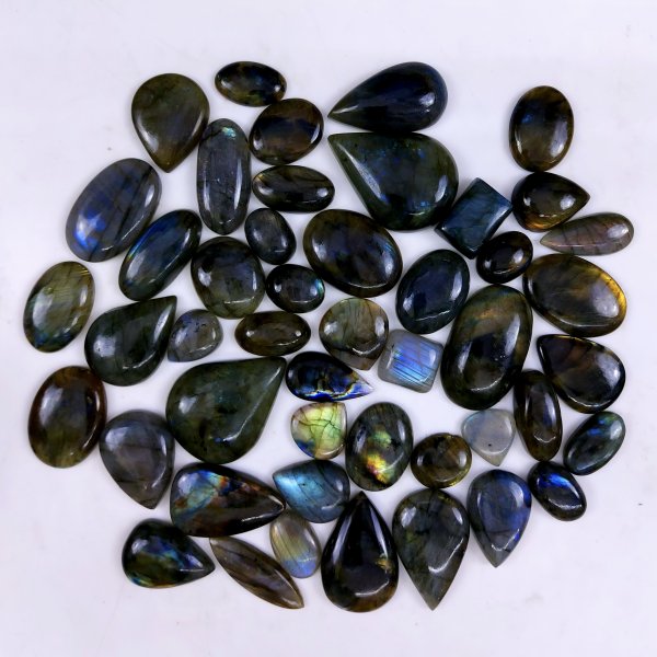 47pc 1545Cts Labradorite Cabochon Multifire Healing Crystal For Jewelry Supplies, Labradorite Necklace Handmade Wire Wrapped Gemstone Pendant 44x30 20x14mm#6393