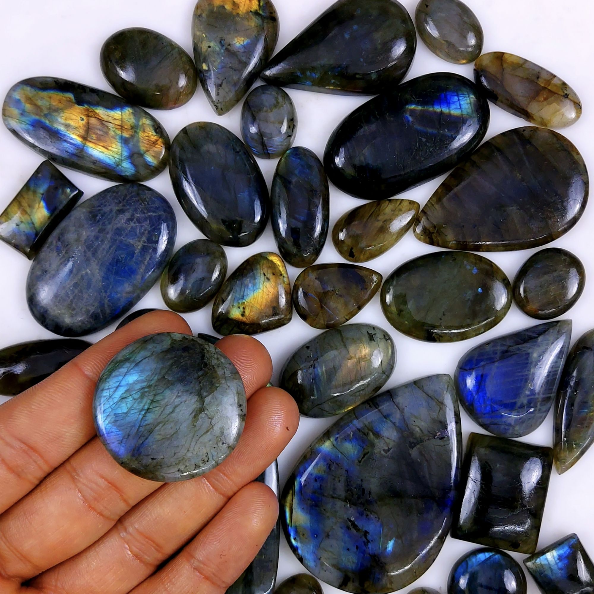 40pc 1540Cts Labradorite Cabochon Multifire Healing Crystal For Jewelry Supplies, Labradorite Necklace Handmade Wire Wrapped Gemstone Pendant 46x26 20x12mm#6394