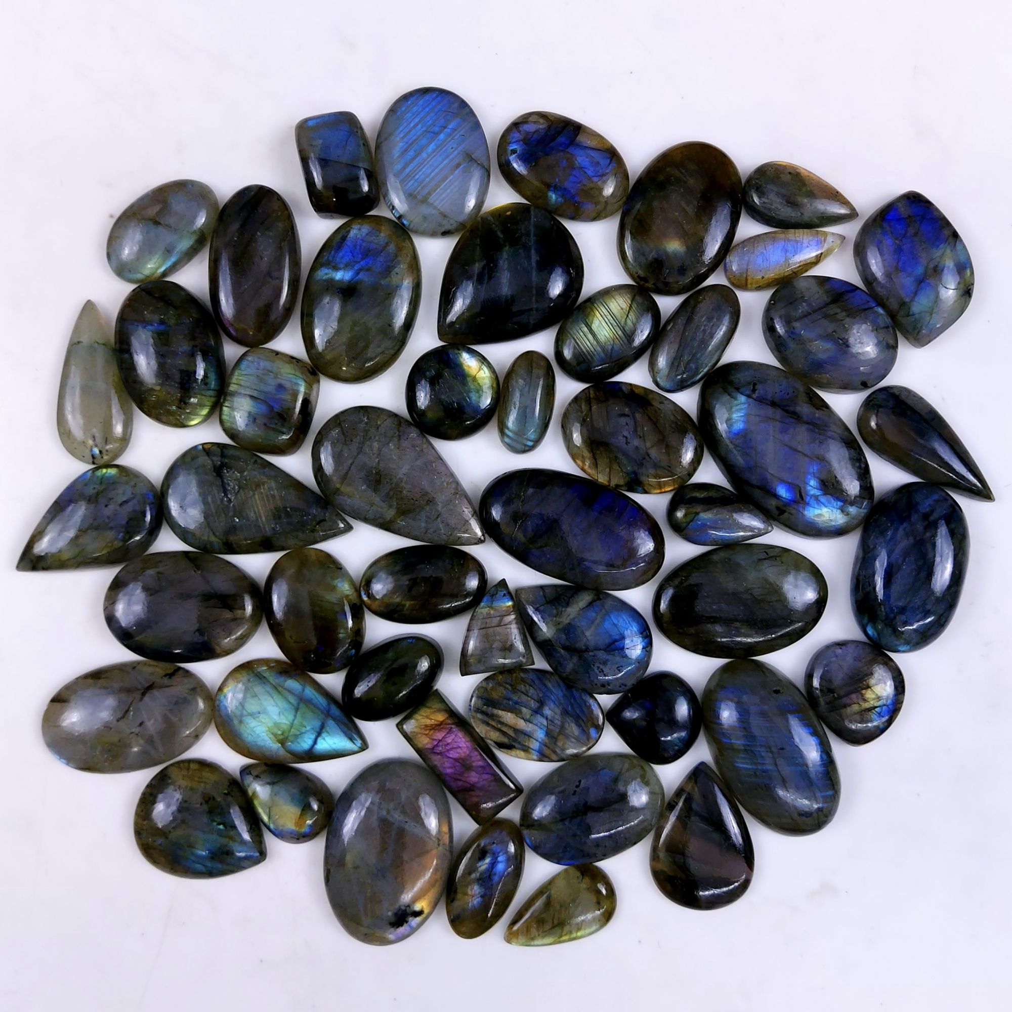 49pc 1529Cts Labradorite Cabochon Multifire Healing Crystal For Jewelry Supplies, Labradorite Necklace Handmade Wire Wrapped Gemstone Pendant 42x26 17x17mm#6397