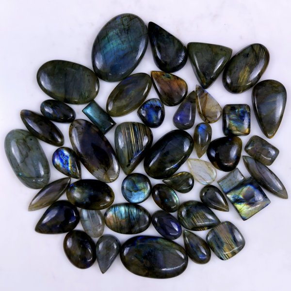 43pc 1538Cts Labradorite Cabochon Multifire Healing Crystal For Jewelry Supplies, Labradorite Necklace Handmade Wire Wrapped Gemstone Pendant 48x32  17x13mm#6398