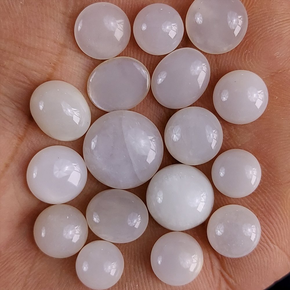 17Pcs 71Cts Natural White Moonstone Loose Cabochon Gemstone Mix Size And Shape Lot For Jewelry Making 14x14 7x7 mm#640