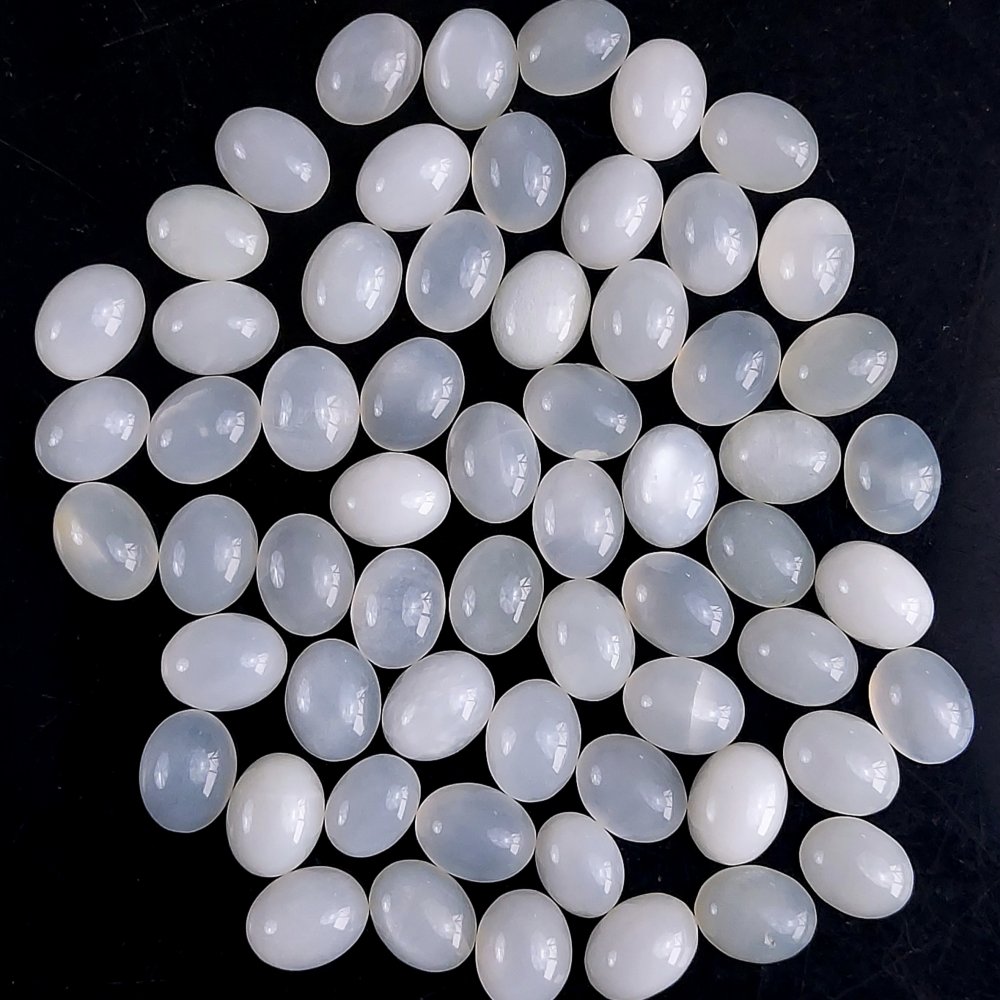 61Pcs 112Cts Natural White Moonstone Loose Cabochon Oval Shape Gemstone For Jewelry Making Lot 5x5 5x4mm#641