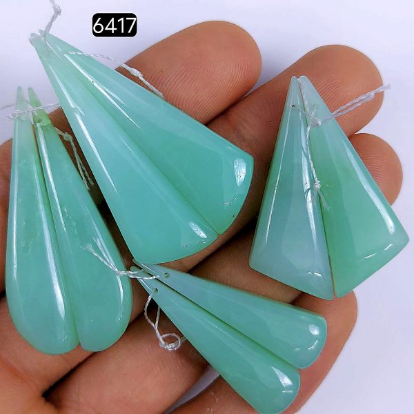 4Pair 144Cts Natural Chrysoprase cabochon Pairs Gemstone, Drilled Green Chrysoprase Loose gemstone Dangle earring pairs, semi-precious Jewelry Gemstone 44x10 34x8mm#6417
