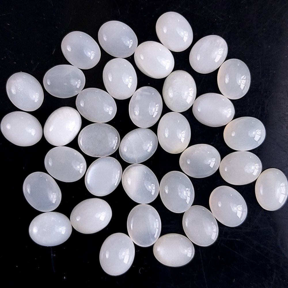34Pcs 88Cts Natural White Moonstone Loose Cabochon Oval Shape Gemstone For Jewelry Making Lot 7x5 6x5mm#642