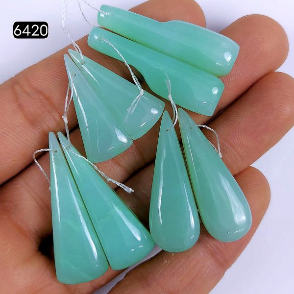 4Pair 110Cts Natural Chrysoprase cabochon Pairs Gemstone, Drilled Green Chrysoprase Loose gemstone Dangle earring pairs, semi-precious Jewelry Gemstone 35x11 25x10mm#6420