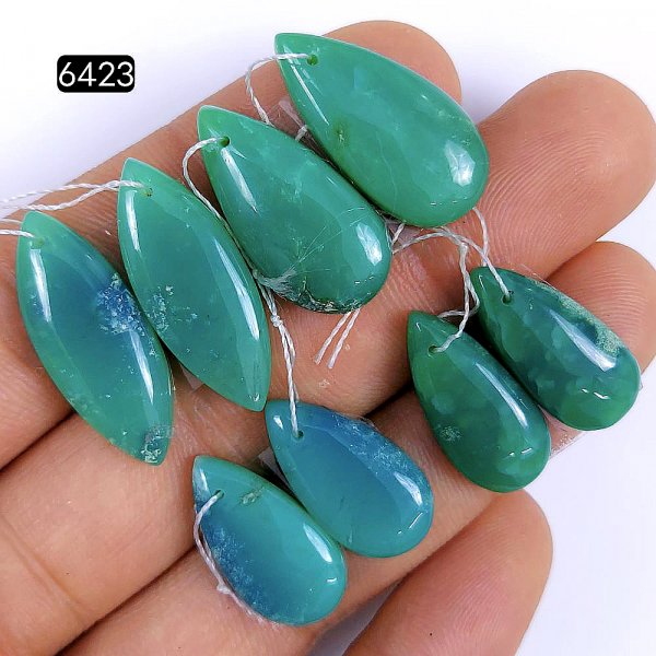 4 Pair 74Cts Natural Chrysoprase cabochon Pairs Gemstone, Drilled Green Chrysoprase Loose gemstone Dangle earring pairs, semi-precious Jewelry Gemstone 23x10 18x8mm#6423