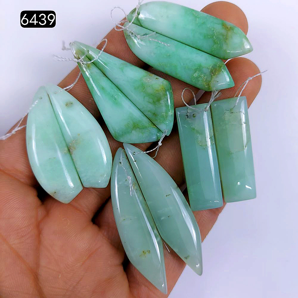 5Pair 203Cts Natural Chrysoprase cabochon Pairs Gemstone, Drilled Green Chrysoprase Loose gemstone Dangle earring pairs, semi-precious Jewelry Gemstone 48x10 35x12mm#6439