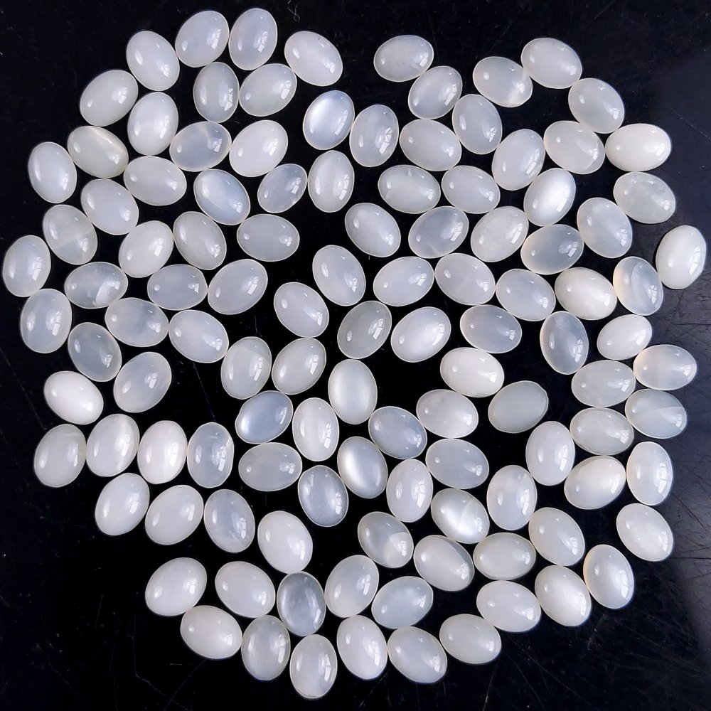 115Pcs 130Cts Natural White Moonstone Loose Cabochon Oval Shape Gemstone For Jewelry Making Lot 8x5 8x5mm#644