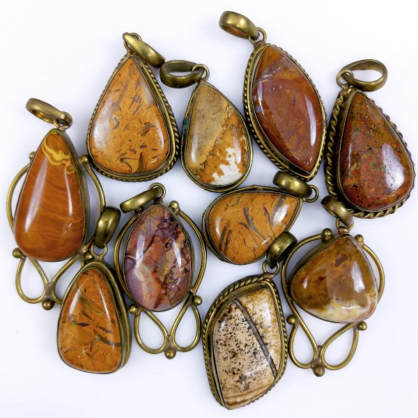 10 Pcs 522Cts Natural Mix Gemstone Pendants, Gold Plated single Loop Pendants, Handmade Gemstone Jewelry, Bezel Pendants 30x18 24x16mm#G-1651