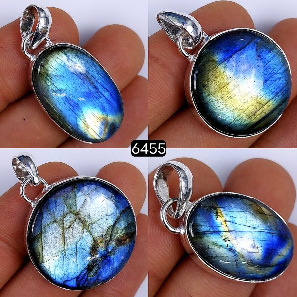4Pcs 180Cts Natural Labradorite Cabochon Silver Plated Bezel Pendants, Multi Fire single Loop Connector Labradorite Necklace wire wrap Pendant 28x28 22x15mm#6455