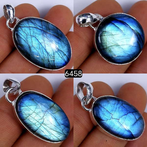 4Pcs 180Cts Natural Labradorite Cabochon Silver Plated Bezel Pendants, Multi Fire single Loop Connector Labradorite Necklace wire wrap Pendant 33x21 20x20mm#6458