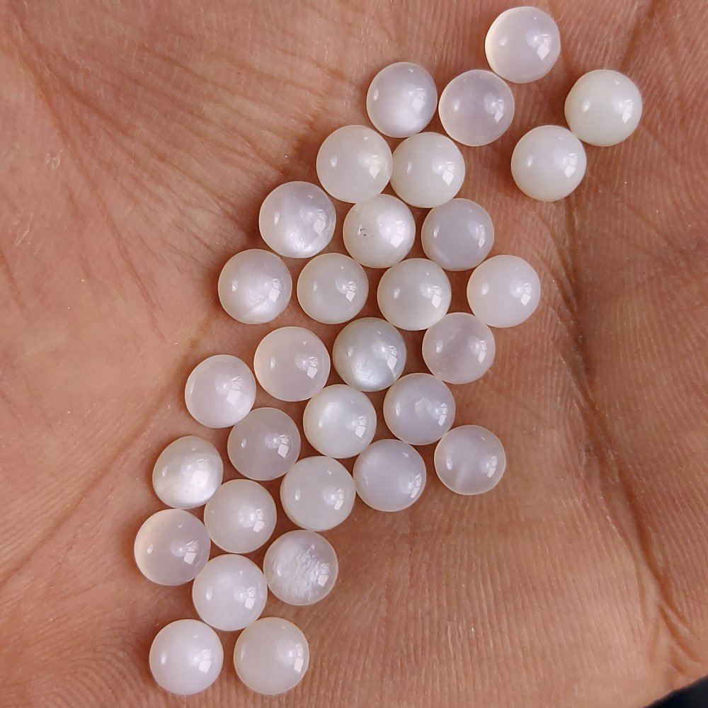 31Pcs 29Cts Natural White Moonstone Loose Cabochon Round Shape Gemstone For Jewelry Making Lot 4x4mm#646