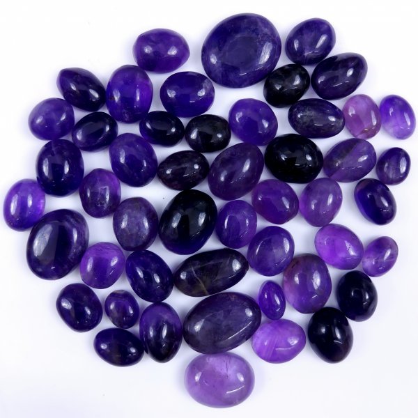 49 Pcs Lot 492Cts Natural Purple Amethyst Cabochon Lot, Loose Gemstone for Jewelry Making  21x18 10x8mm #6471