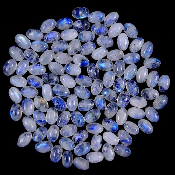 100Pcs Lot 61Cts Natural calibrated Rainbow Moonstone Mix Cabochon Loose Gemstone Wholesale Lot Size 4x6mm#G-1598