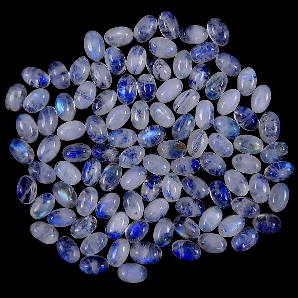 100Pcs Lot 62Cts Natural calibrated Rainbow Moonstone Mix Cabochon Loose Gemstone Wholesale Lot Size 4x6mm#G-1599