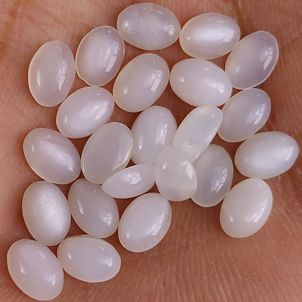 57Pcs 59Cts Natural White Moonstone Loose Cabochon Oval Shape Gemstone For Jewelry Making Lot 4x4mm#649