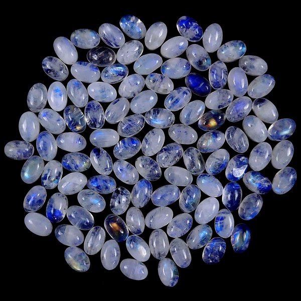 100Pcs Lot 59Cts Natural calibrated Rainbow Moonstone Mix Cabochon Loose Gemstone Wholesale Lot Size 4x6 mm#G-1601