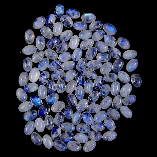 100Pcs Lot 64Cts Natural calibrated Rainbow Moonstone Mix Cabochon Loose Gemstone Wholesale Lot Size 4x6 mm#G-1604
