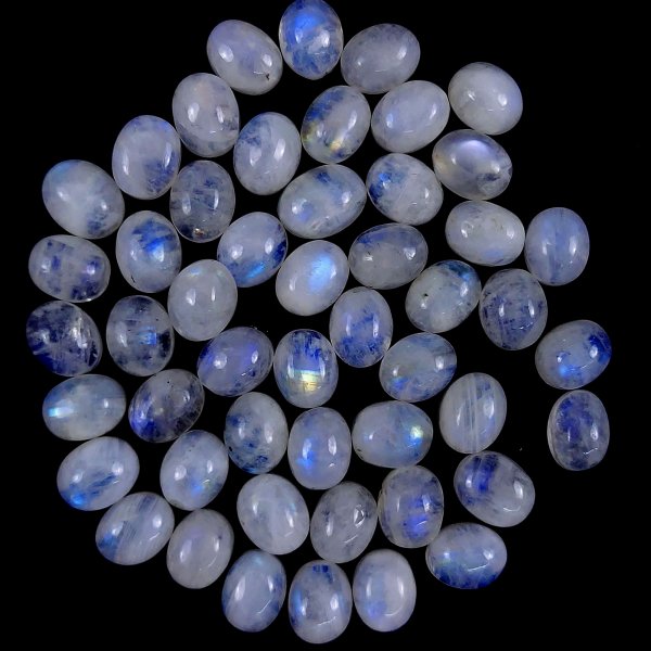 50Pcs Lot 161Cts Natural calibrated Rainbow Moonstone Mix Cabochon Loose Gemstone Wholesale Lot Size 8x10mm#G-1605