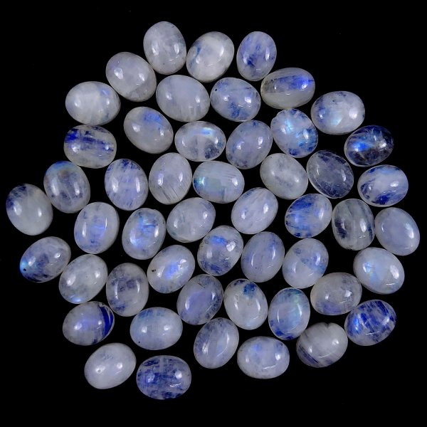 50Pcs Lot 156Cts Natural calibrated Rainbow Moonstone Mix Cabochon Loose Gemstone Wholesale Lot Size 8x10 mm#G-1607