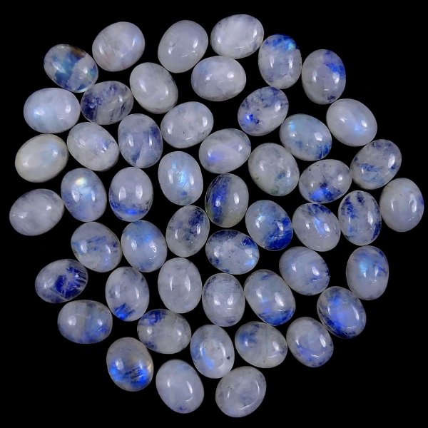 50Pcs Lot 156Cts Natural calibrated Rainbow Moonstone Mix Cabochon Loose Gemstone Wholesale Lot Size 8x10 mm#G-1610