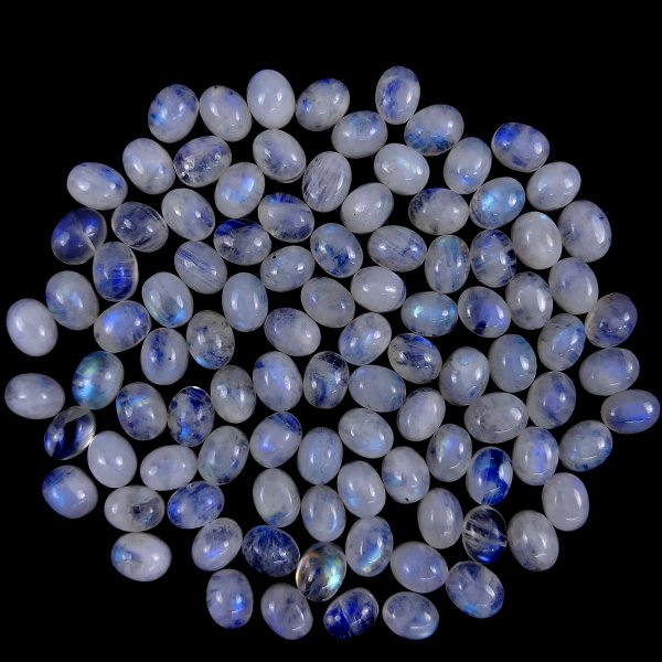 100Pcs Lot 228Cts Natural calibrated Rainbow Moonstone Mix Cabochon Loose Gemstone Wholesale Lot Size 7x9 mm#G-1613