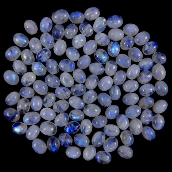 100Pcs Lot 231Cts Natural calibrated Rainbow Moonstone Mix Cabochon Loose Gemstone Wholesale Lot Size 7x9mm#G-1614