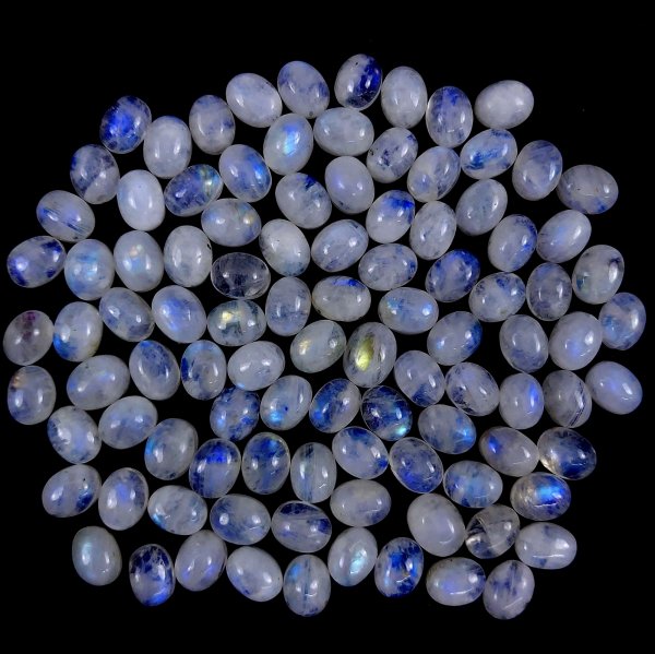 100Pcs Lot 224Cts Natural calibrated Rainbow Moonstone Mix Cabochon Loose Gemstone Wholesale Lot Size 7x9 mm#G-1616
