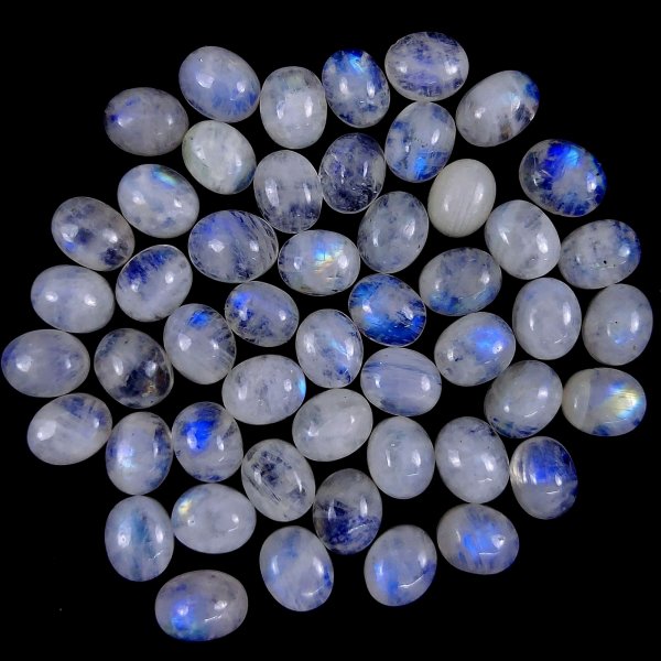 50Pcs Lot 198Cts Natural calibrated Rainbow Moonstone Mix Cabochon Loose Gemstone Wholesale Lot Size 9x11mm#G-1621