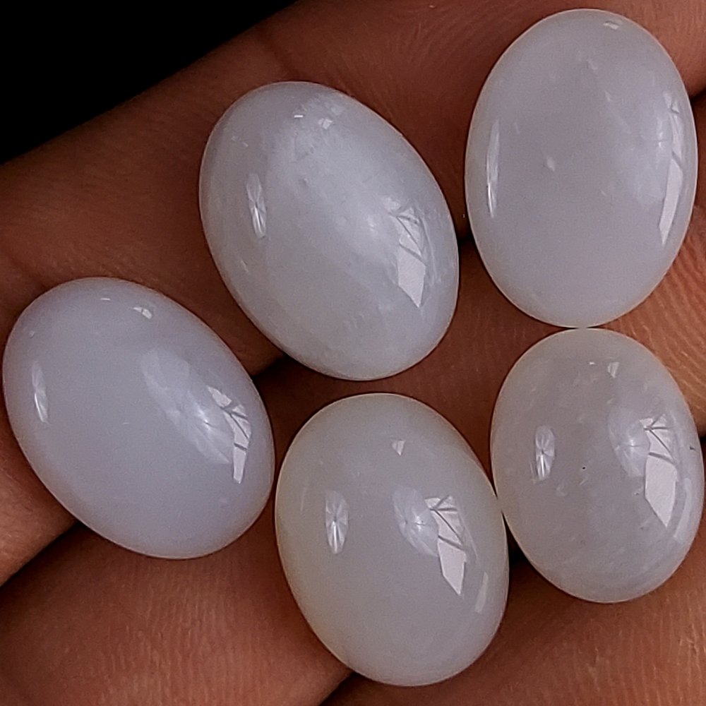 5Pcs 64Cts Natural White Moonstone Loose Cabochon Oval Shape Gemstone For Jewelry Making Lot 13x10 10x9mm#652