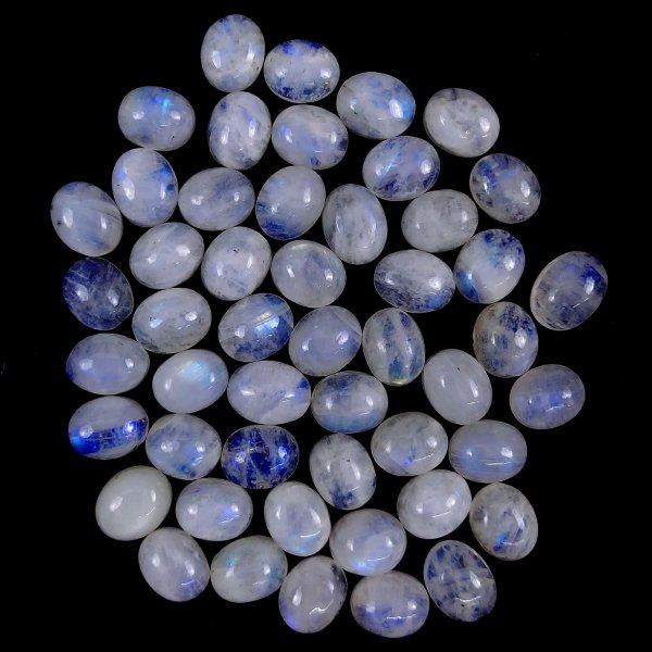 50Pcs Lot 196Cts Natural calibrated Rainbow Moonstone Mix Cabochon Loose Gemstone Wholesale Lot Size 9x11mm#G-1623
