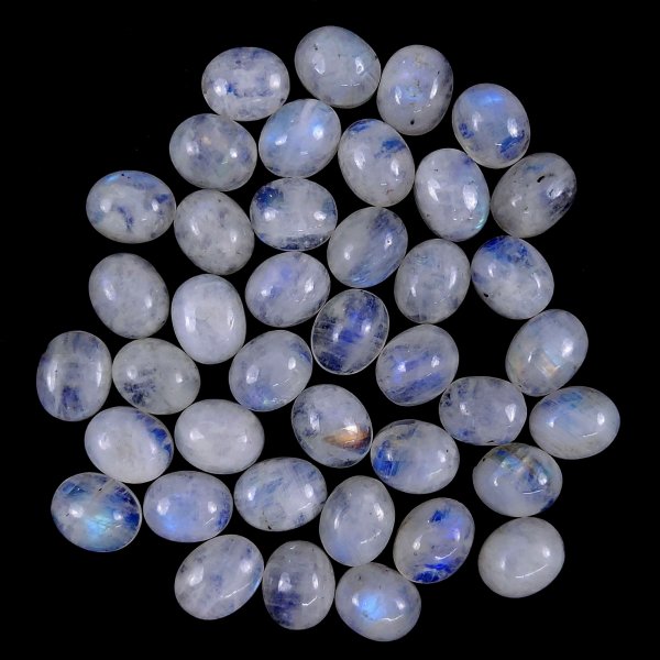 40Pcs Lot 186Cts Natural calibrated Rainbow Moonstone Mix Cabochon Loose Gemstone Wholesale Lot Size 9x11mm#6530