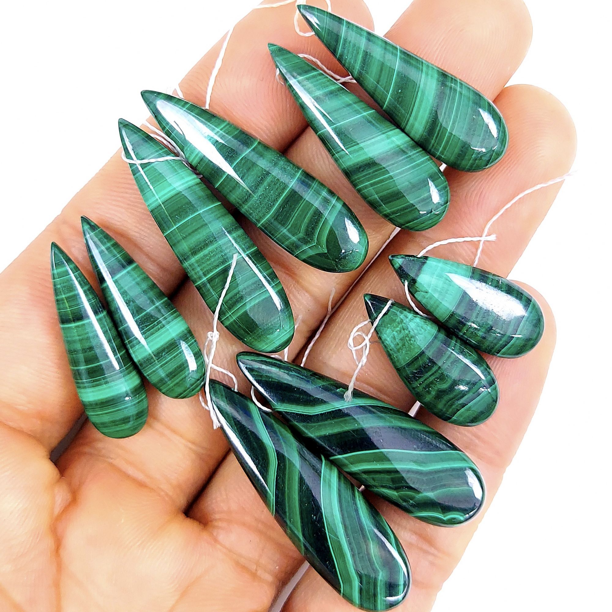 5Pcs Lot 190Cts Natural Malachite Cabochon Side Drilled Pair lot for Earring jewelry supplies Size 38x12 22x10mm6535