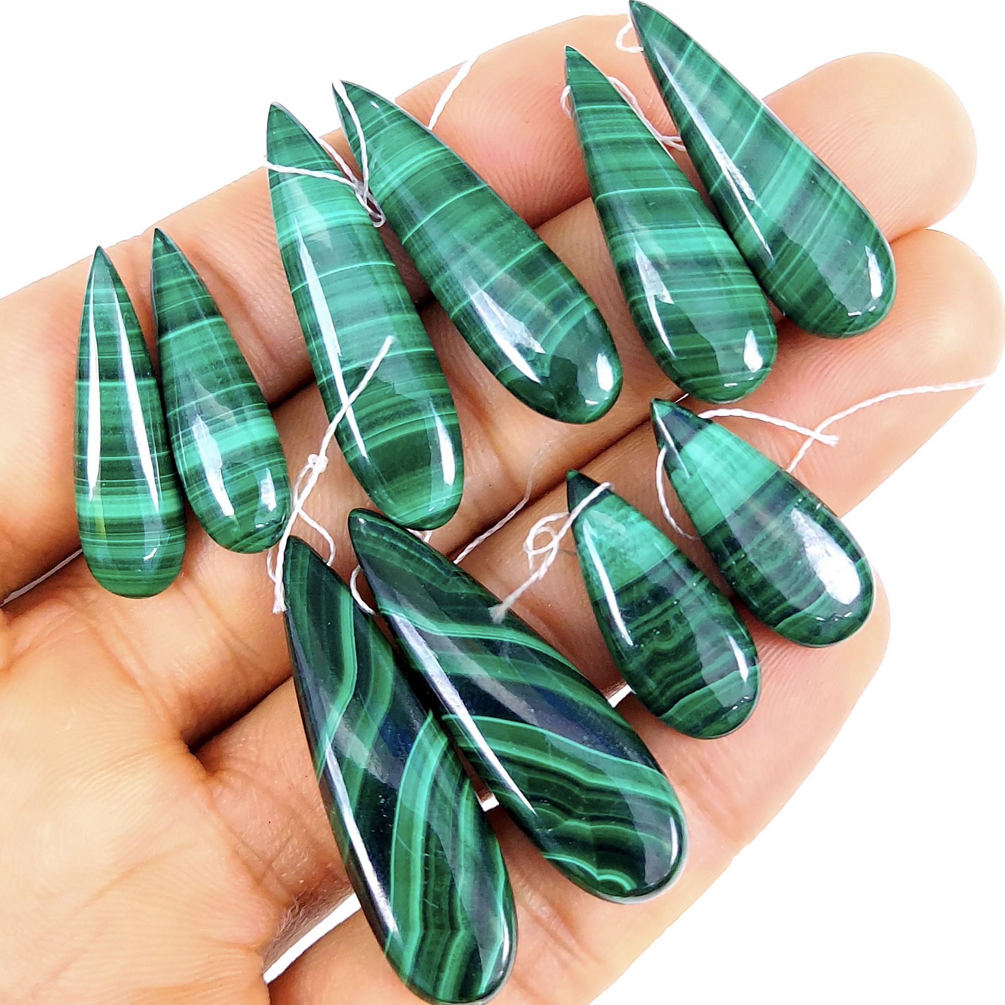 5Pcs Lot 190Cts Natural Malachite Cabochon Side Drilled Pair lot for Earring jewelry supplies Size 38x12 22x10mm6535