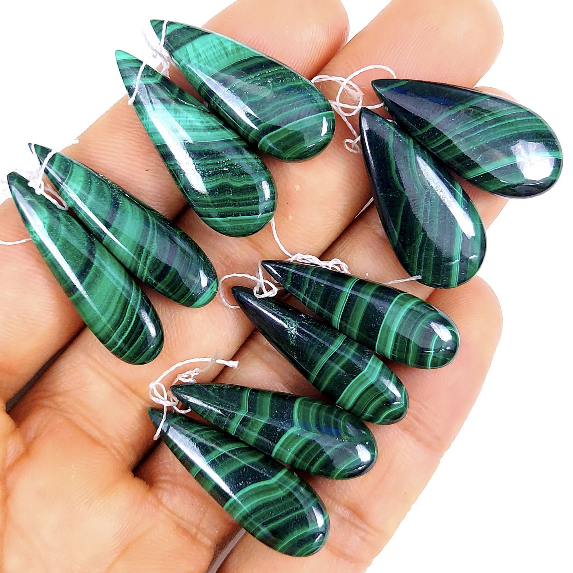 5Pcs Lot 185Cts Natural Malachite Cabochon Side Drilled Pair lot for Earring jewelry supplies Size 32x8 27x10mm6536