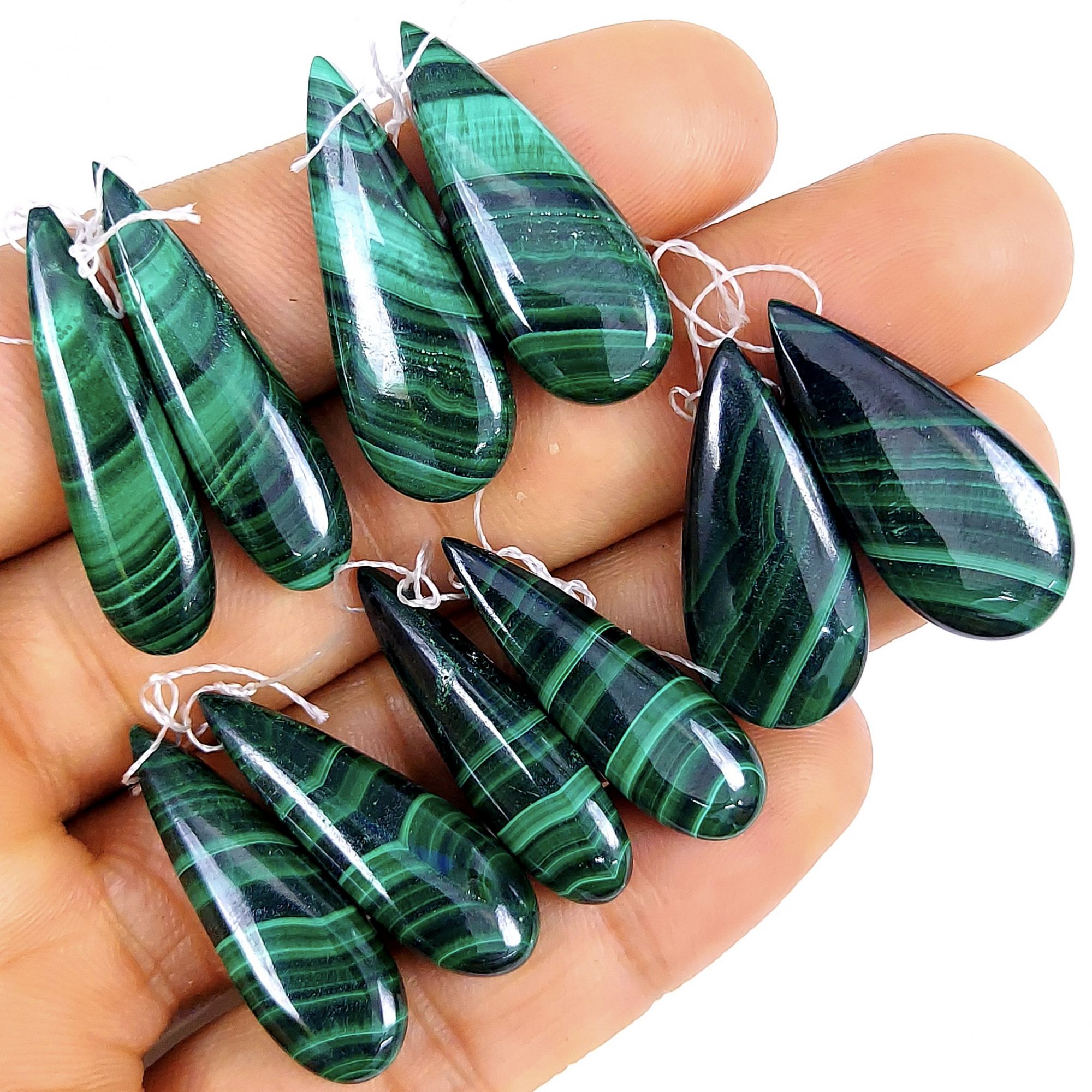 5Pcs Lot 185Cts Natural Malachite Cabochon Side Drilled Pair lot for Earring jewelry supplies Size 32x8 27x10mm6536