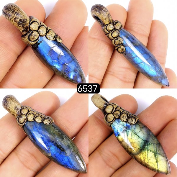 4Pcs Lot 185Cts Natural Labradorite Marquise Polymer clay Pendant jewelry Size 65x12 50x10mm#6537