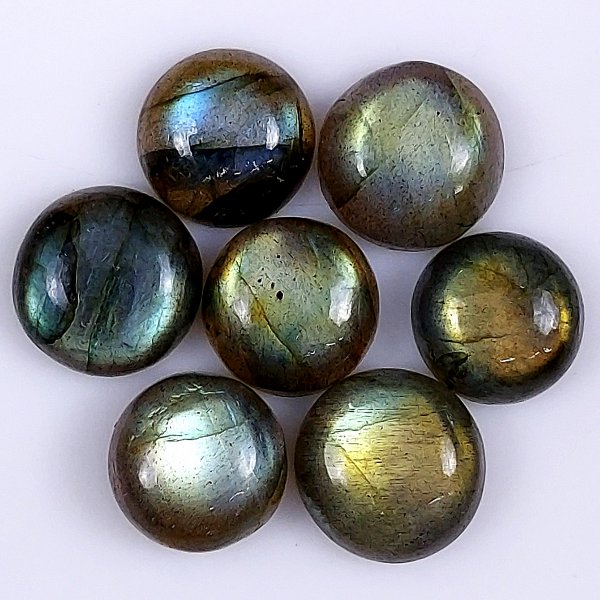 7 Pcs 61Cts Natural Labradorite Cabochon Round Shape Multifire Calibrated Loose Gemstone for jewelry making Wholesale Lots Size14x14 12x12mm#G-1576