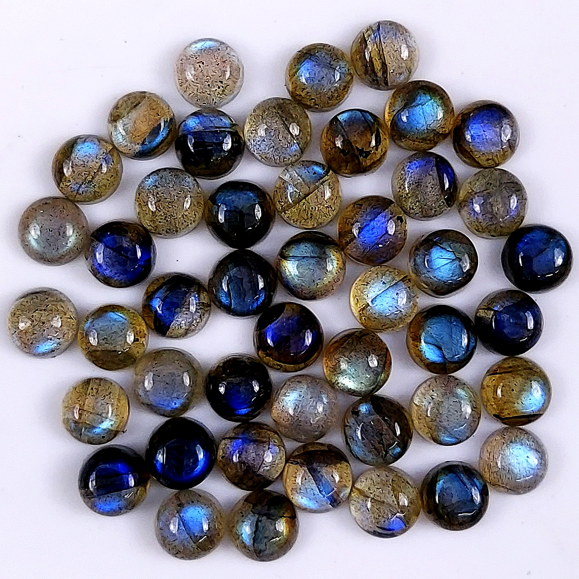 46 Pcs 61Cts Natural Labradorite Cabochon Round Shape Multifire Calibrated Loose Gemstone for jewelry making Wholesale Lots Size6.5x6.5mm#G-1577