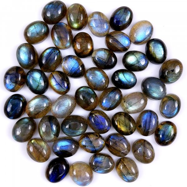 45 Pcs 136Cts Natural Labradorite Cabochon oval Shape Multifire Calibrated Loose Gemstone for jewelry making Wholesale Lots Size8x10mm#G-1578