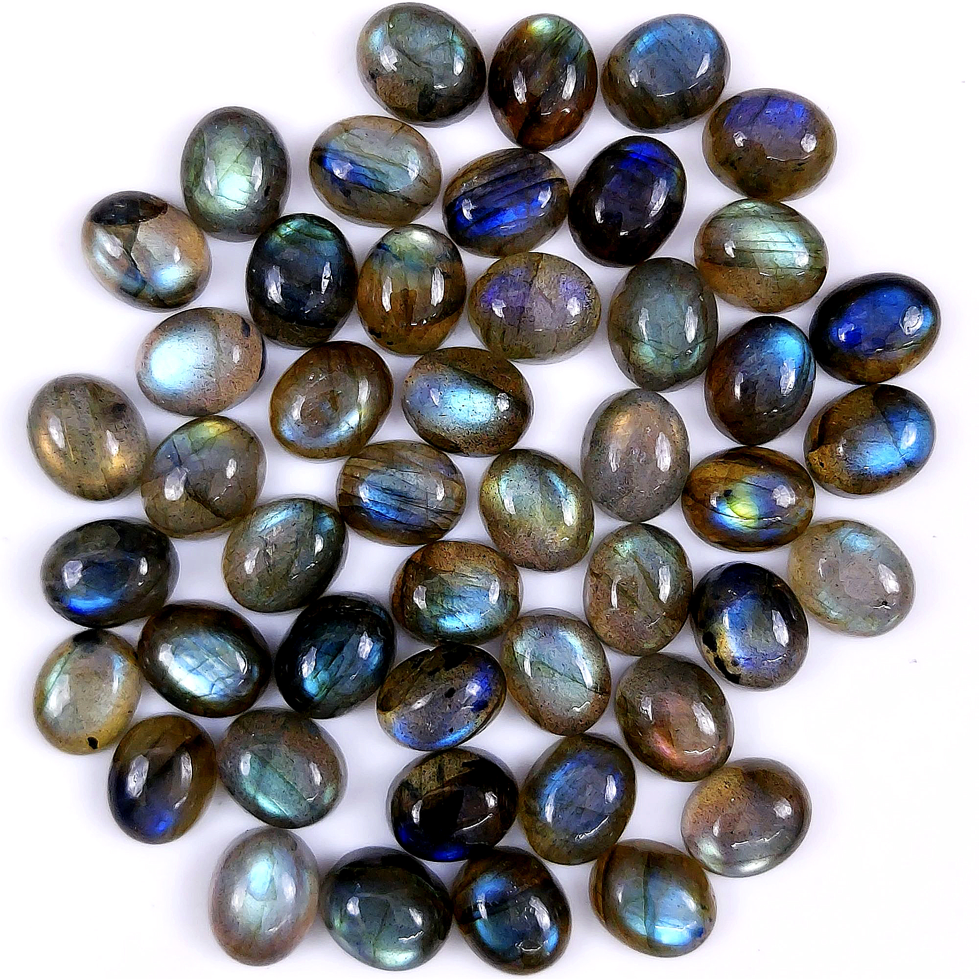 47 Pcs 190Cts Natural Labradorite Cabochon oval Shape Multifire Calibrated Loose Gemstone for jewelry making Wholesale Lots Size9x11mm#G-1579