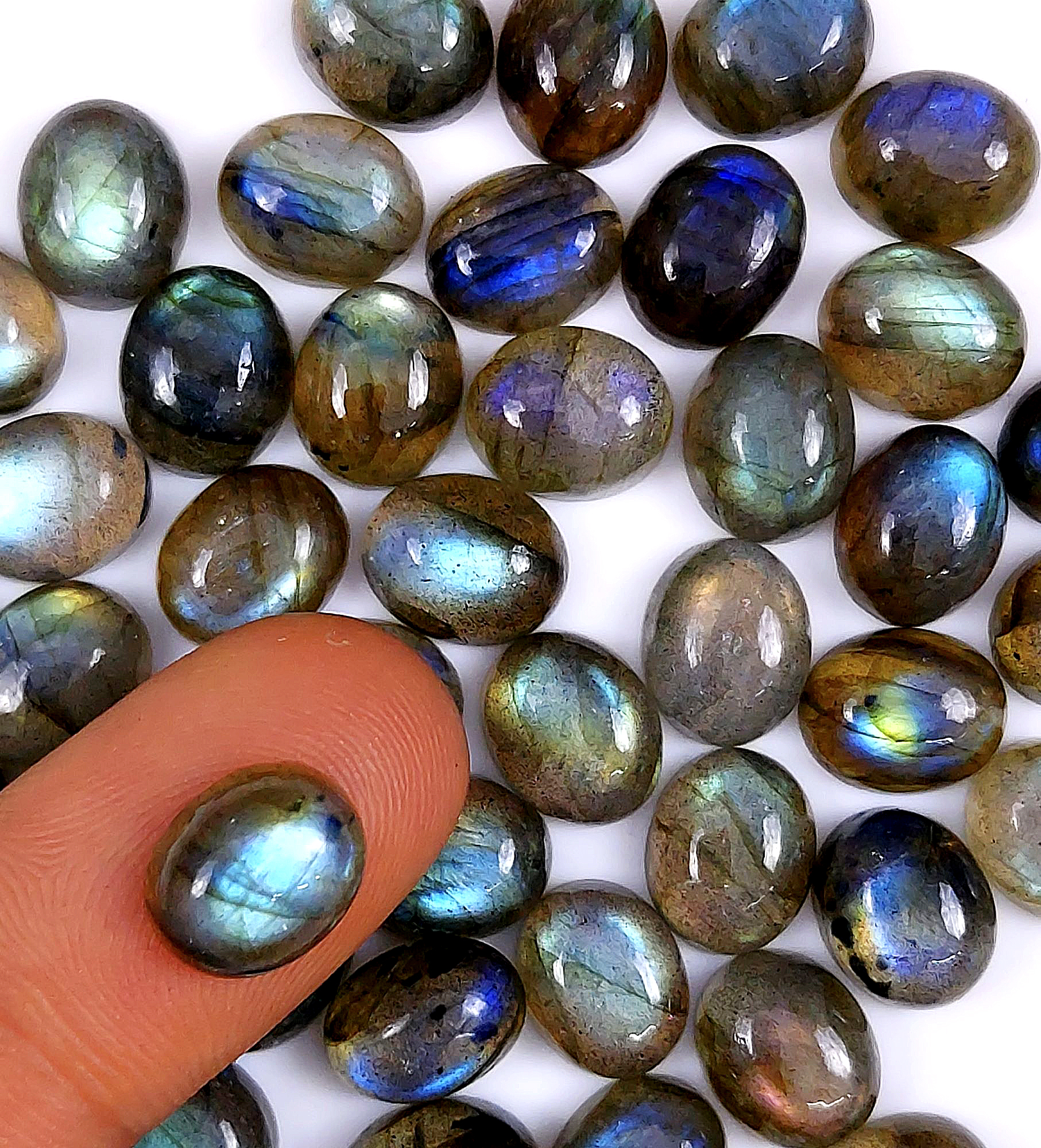 47 Pcs 190Cts Natural Labradorite Cabochon oval Shape Multifire Calibrated Loose Gemstone for jewelry making Wholesale Lots Size9x11mm#G-1579