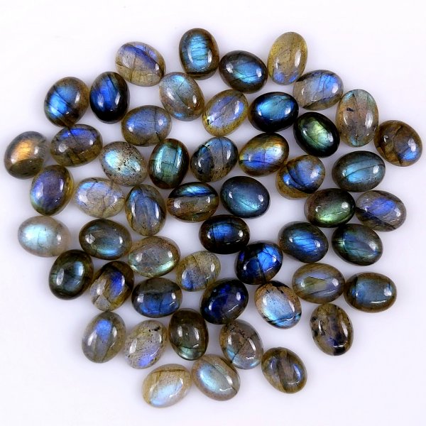 52 Pcs 124Cts Natural Labradorite Cabochon oval Shape Multifire Calibrated Loose Gemstone for jewelry making Wholesale Lots Size11x8 10x7mm#G-1581