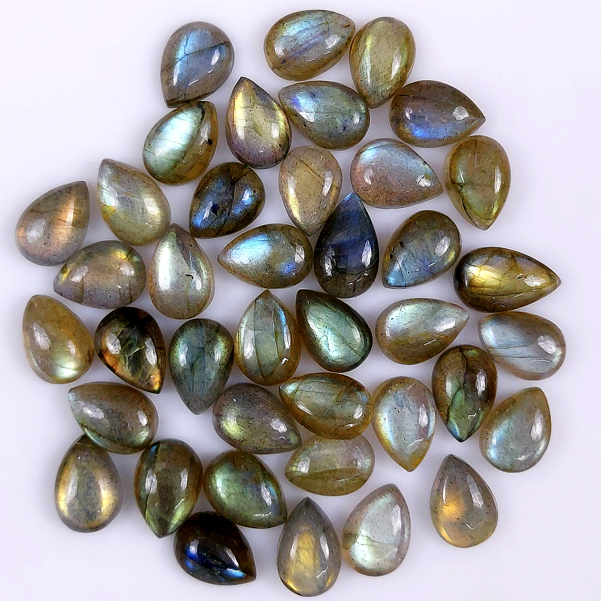 40 Pcs 135Cts Natural Labradorite Cabochon oval Shape Multifire Calibrated Loose Gemstone for jewelry making Wholesale Lots Size14x8 12x8mm#G-1583