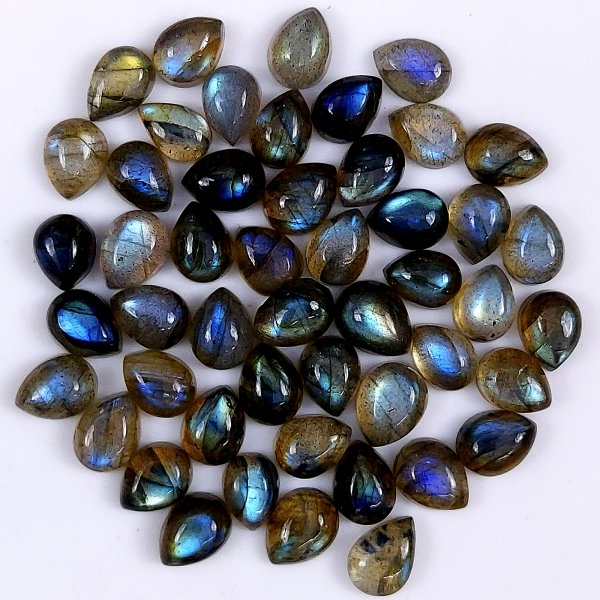 49 Pcs 88Cts Natural Labradorite Cabochon pear Shape Multifire Calibrated Loose Gemstone for jewelry making Wholesale Lots Size9x7 8x6mm#G-1584