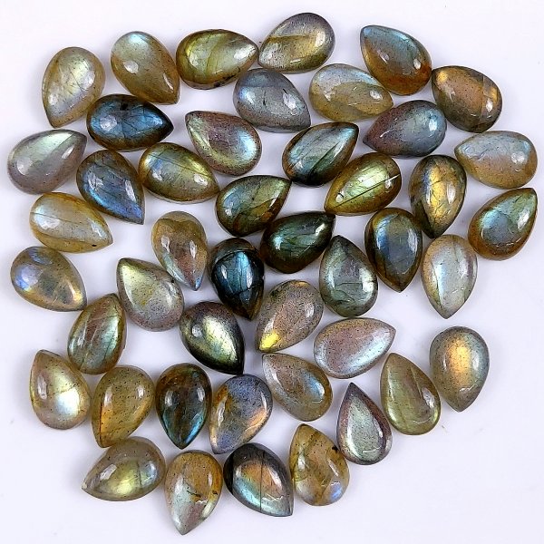 45 Pcs 150Cts Natural Labradorite Cabochon pear Shape Multifire Calibrated Loose Gemstone for jewelry making Wholesale Lots Size8x12mm#G-1585